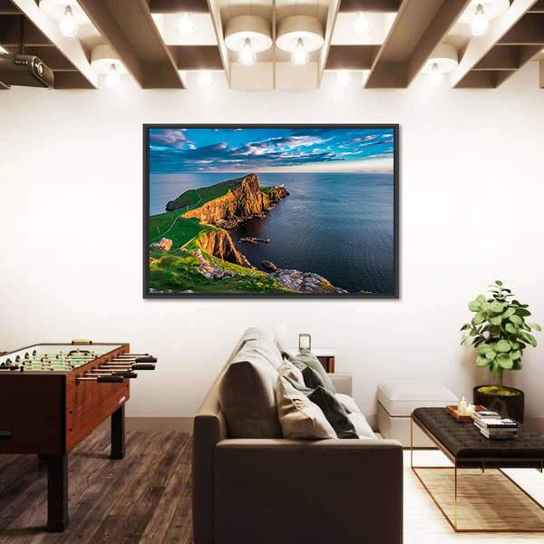 Neist Point Lighthouse In Scotland Canvas Wall Art-3 Horizontal-Gallery Wrap-25" x 16"-Tiaracle