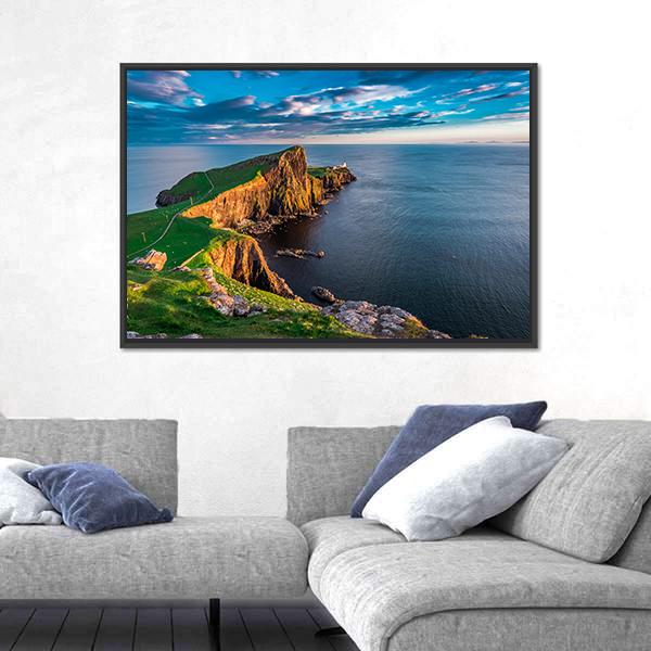 Neist Point Lighthouse In Scotland Canvas Wall Art-3 Horizontal-Gallery Wrap-25" x 16"-Tiaracle