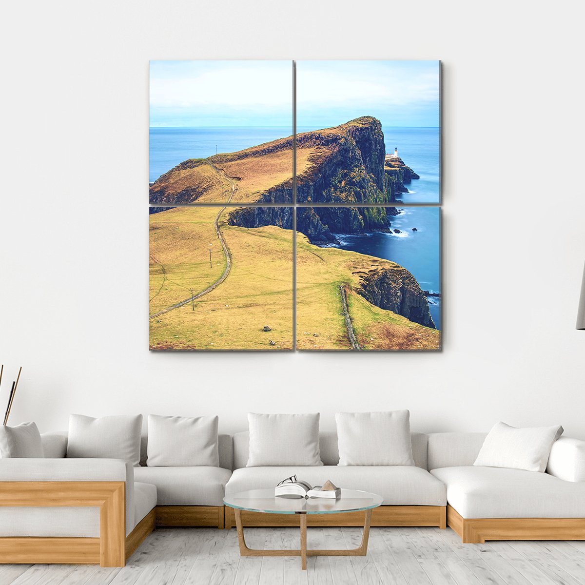 Neist Point With Lighthouse Canvas Wall Art-4 Square-Gallery Wrap-17" x 17"-Tiaracle