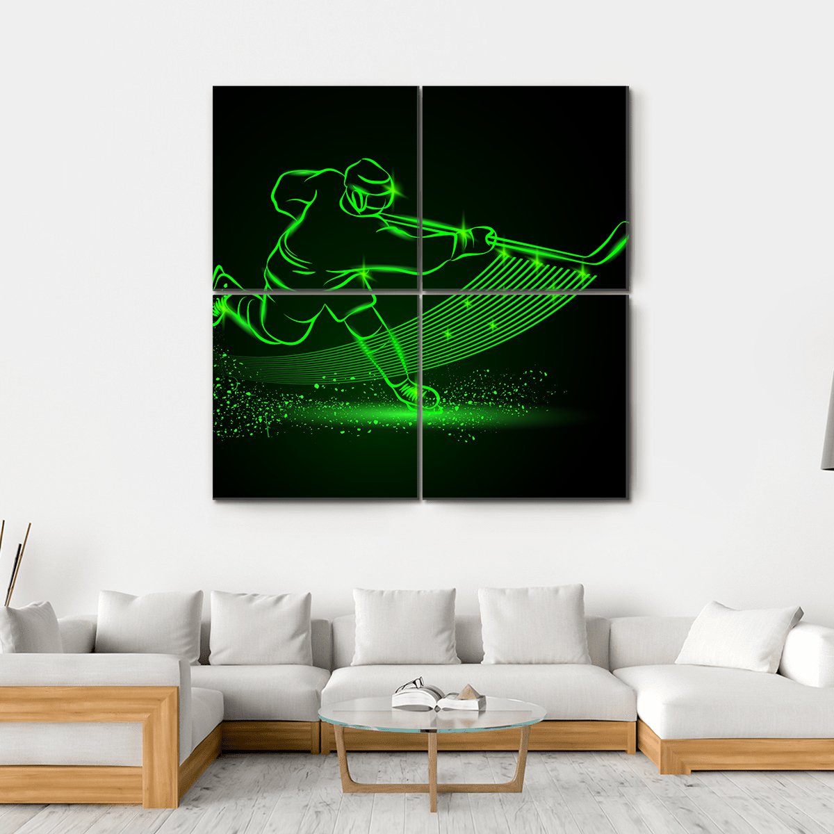 Neon Hockey Player Canvas Wall Art-4 Square-Gallery Wrap-17" x 17"-Tiaracle