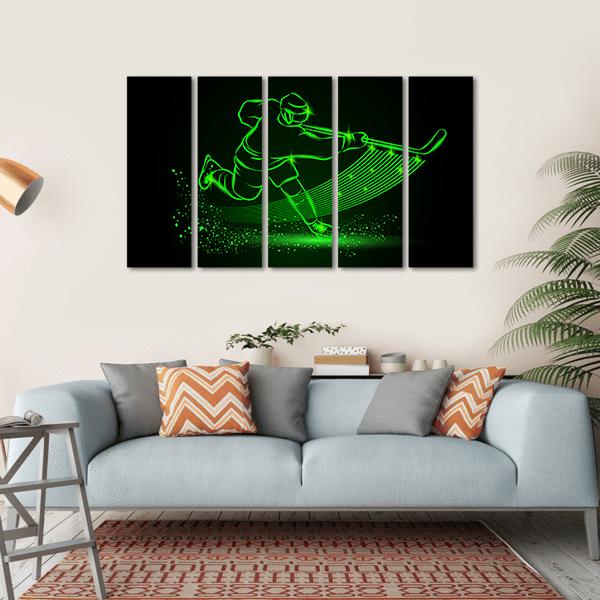 Neon Hockey Player Canvas Wall Art-5 Horizontal-Gallery Wrap-22&quot; x 12&quot;-Tiaracle
