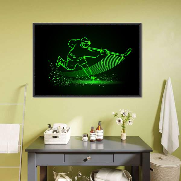 Neon Hockey Player Canvas Wall Art-1 Piece-Floating Frame-24" x 16"-Tiaracle