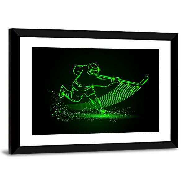 Neon Hockey Player Canvas Wall Art-3 Horizontal-Gallery Wrap-25" x 16"-Tiaracle