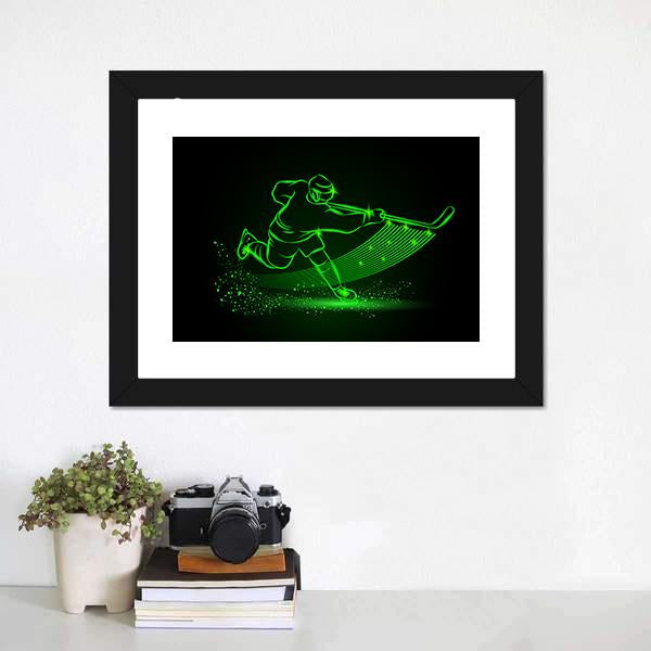 Neon Hockey Player Canvas Wall Art-1 Piece-Framed Print-20" x 16"-Tiaracle