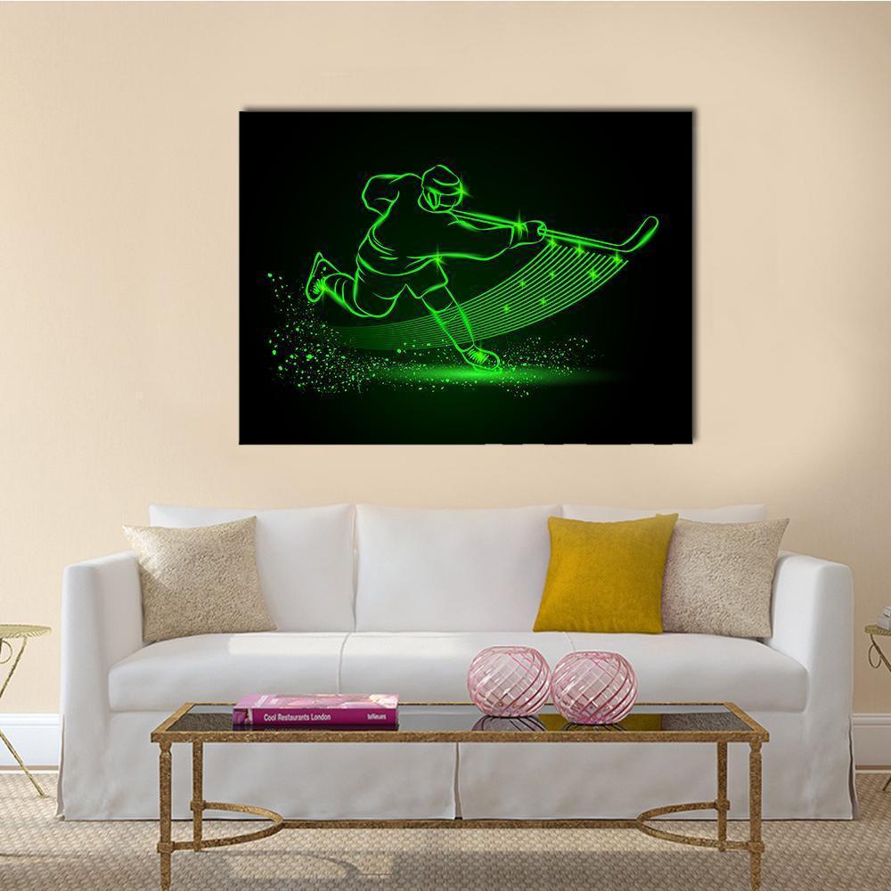 Neon Hockey Player Canvas Wall Art-4 Pop-Gallery Wrap-50" x 32"-Tiaracle