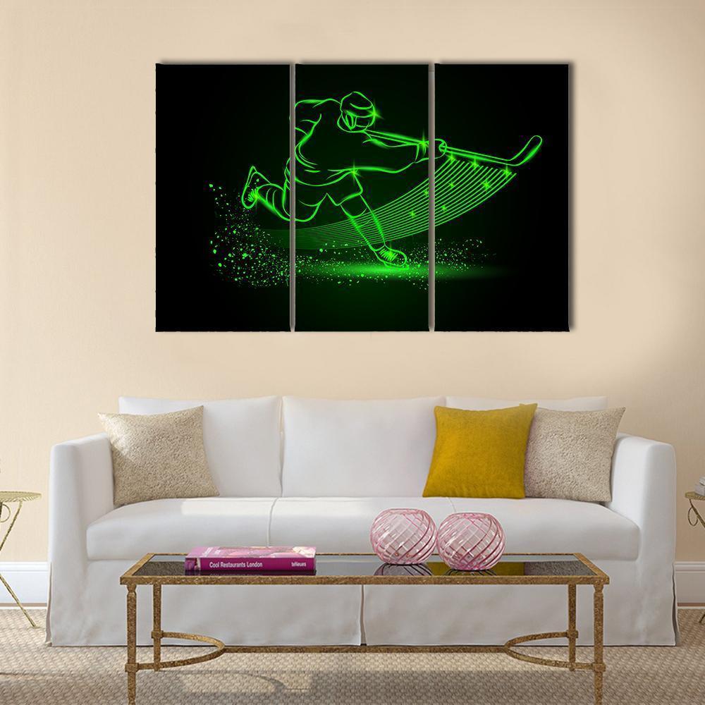 Neon Hockey Player Canvas Wall Art-3 Horizontal-Gallery Wrap-37" x 24"-Tiaracle