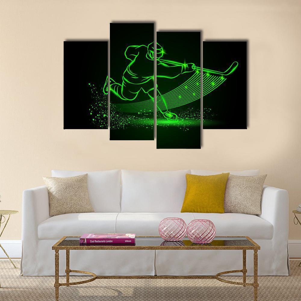 Neon Hockey Player Canvas Wall Art-4 Pop-Gallery Wrap-50" x 32"-Tiaracle