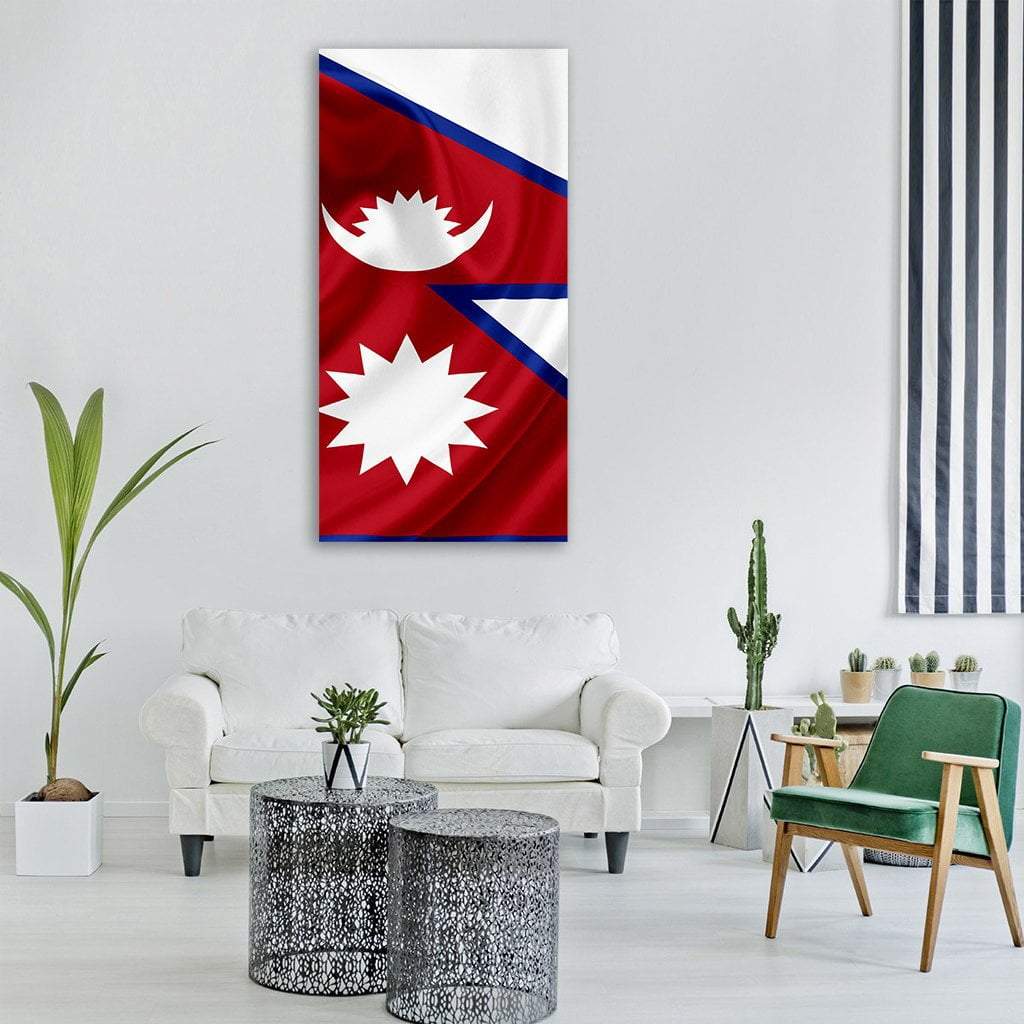Nepal Waving Flag Vertical Canvas Wall Art-3 Vertical-Gallery Wrap-12" x 25"-Tiaracle