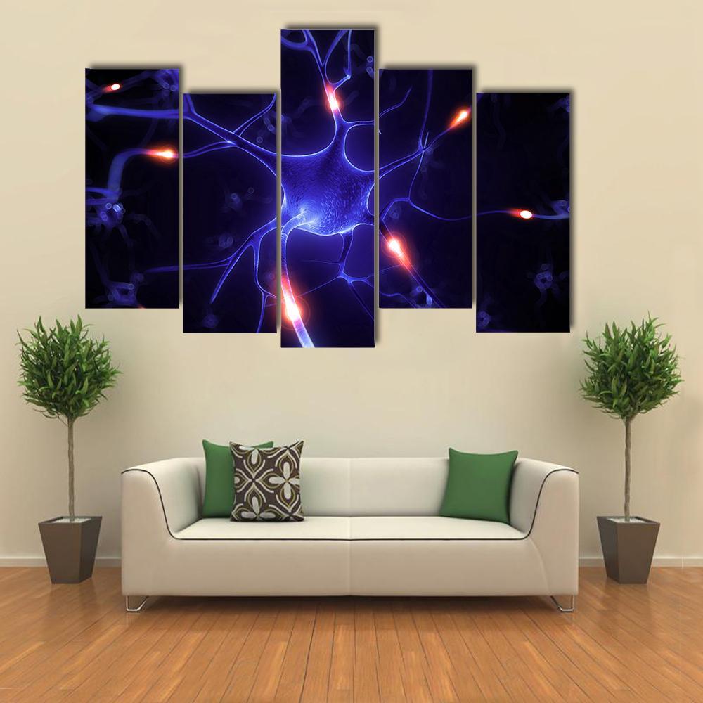 Nerve Cell Illustration Canvas Wall Art-5 Pop-Gallery Wrap-47" x 32"-Tiaracle