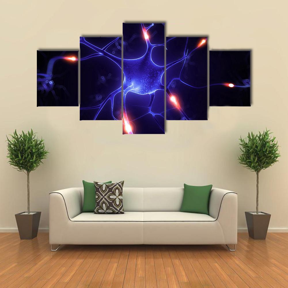 Nerve Cell Illustration Canvas Wall Art-5 Star-Gallery Wrap-62" x 32"-Tiaracle