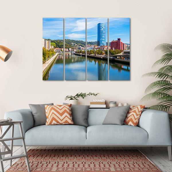 Nervion River Embankment Canvas Wall Art-4 Horizontal-Gallery Wrap-34" x 24"-Tiaracle