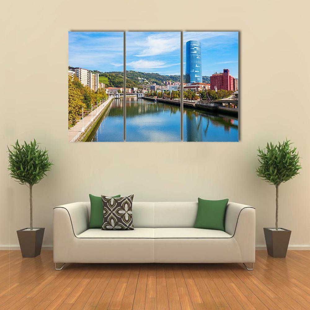 Nervion River Embankment Canvas Wall Art-3 Horizontal-Gallery Wrap-37" x 24"-Tiaracle