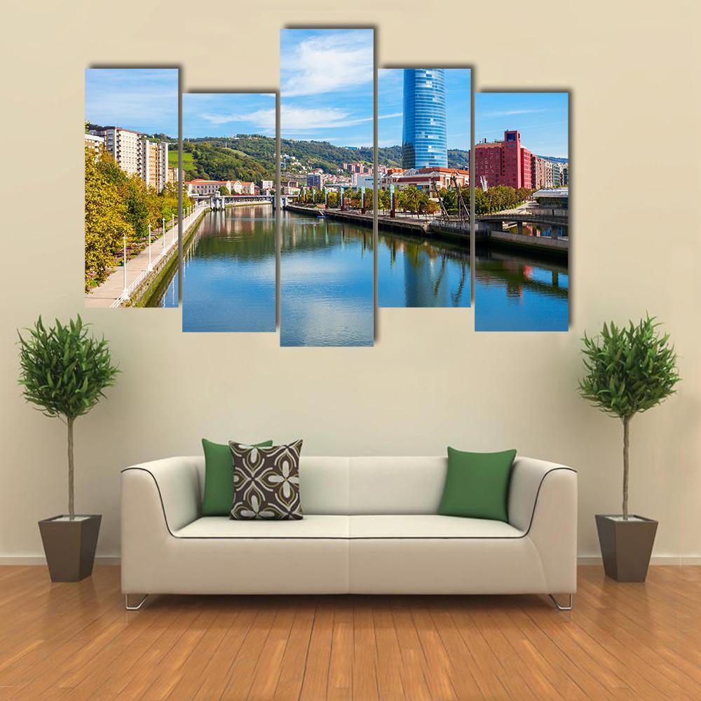 Nervion River Embankment Canvas Wall Art-5 Pop-Gallery Wrap-47" x 32"-Tiaracle