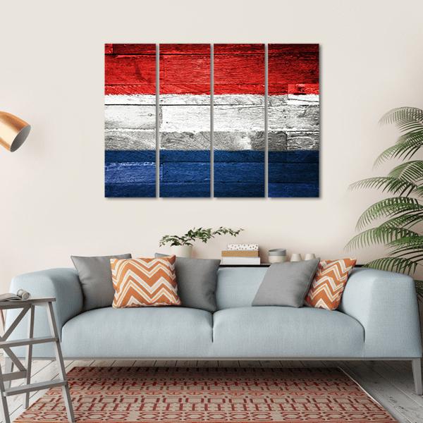 Netherlands Flag On Wood Canvas Wall Art-4 Horizontal-Gallery Wrap-34" x 24"-Tiaracle