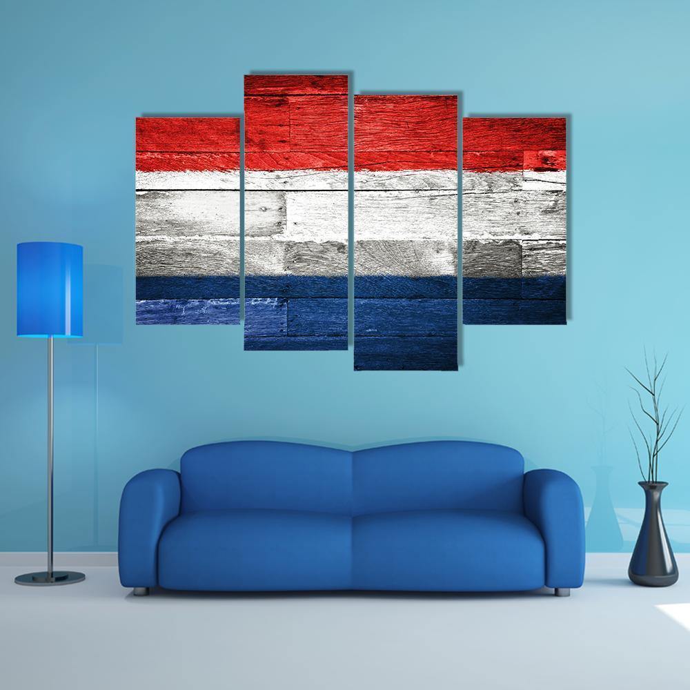 Netherlands Flag On Wood Canvas Wall Art-4 Pop-Gallery Wrap-50" x 32"-Tiaracle