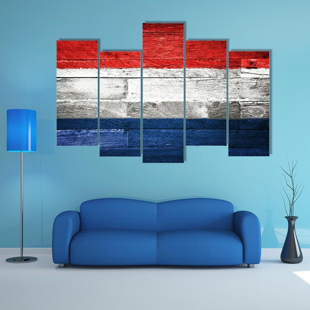 Netherlands Flag On Wood Canvas Wall Art-5 Pop-Gallery Wrap-47" x 32"-Tiaracle