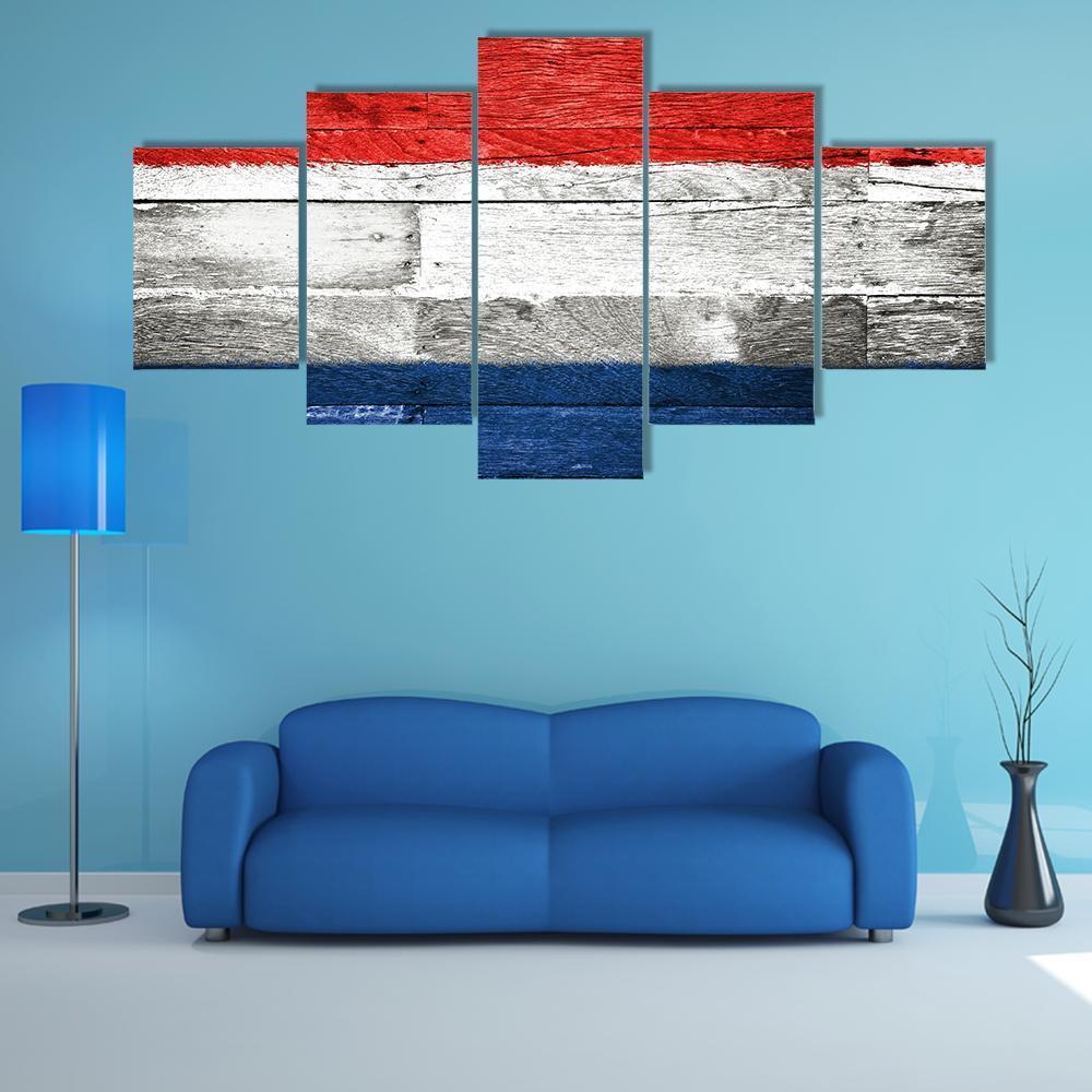 Netherlands Flag On Wood Canvas Wall Art-5 Star-Gallery Wrap-62" x 32"-Tiaracle