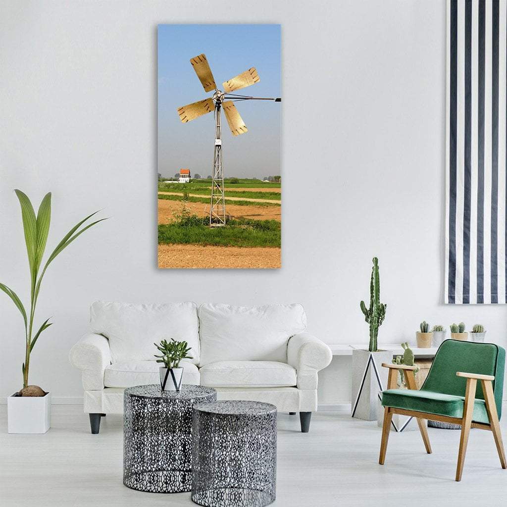 Netherlands Landscape & Windmill Vertical Canvas Wall Art-3 Vertical-Gallery Wrap-12" x 25"-Tiaracle