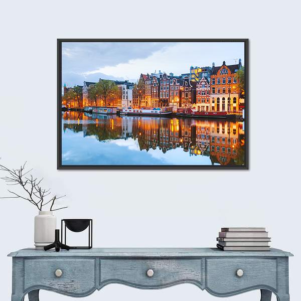 Netherlands With Amstel River Canvas Wall Art-1 Piece-Floating Frame-24" x 16"-Tiaracle