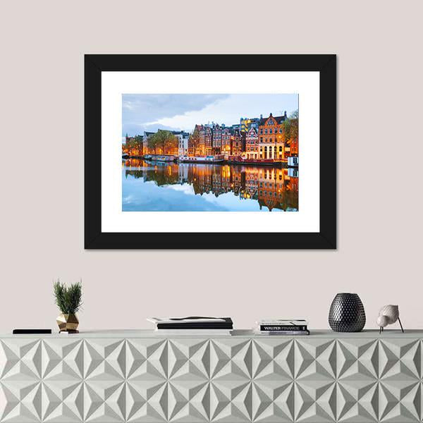 Netherlands With Amstel River Canvas Wall Art-1 Piece-Framed Print-20" x 16"-Tiaracle