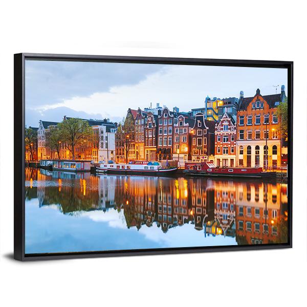Netherlands With Amstel River Canvas Wall Art-3 Horizontal-Gallery Wrap-25" x 16"-Tiaracle