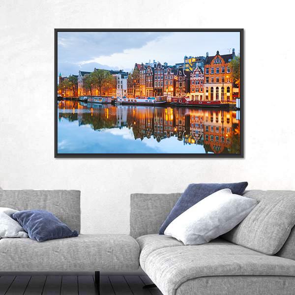 Netherlands With Amstel River Canvas Wall Art-3 Horizontal-Gallery Wrap-25" x 16"-Tiaracle