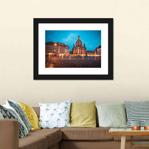 Neumarkt &amp; Frauenkirche Canvas Wall Art-1 Piece-Framed Print-20" x 16"-Tiaracle