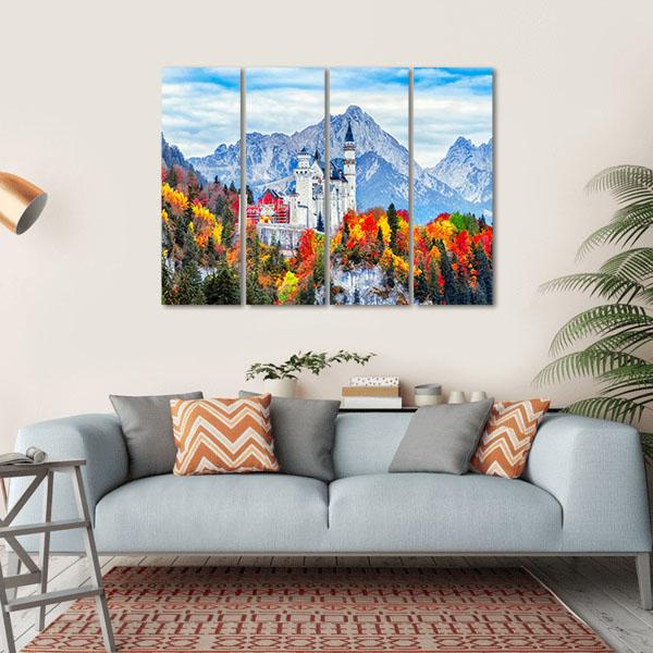 Neuschwanstein Ancient Castle Canvas Wall Art-4 Horizontal-Gallery Wrap-34" x 24"-Tiaracle