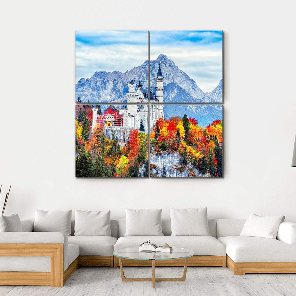 Neuschwanstein Ancient Castle Canvas Wall Art-4 Square-Gallery Wrap-17" x 17"-Tiaracle
