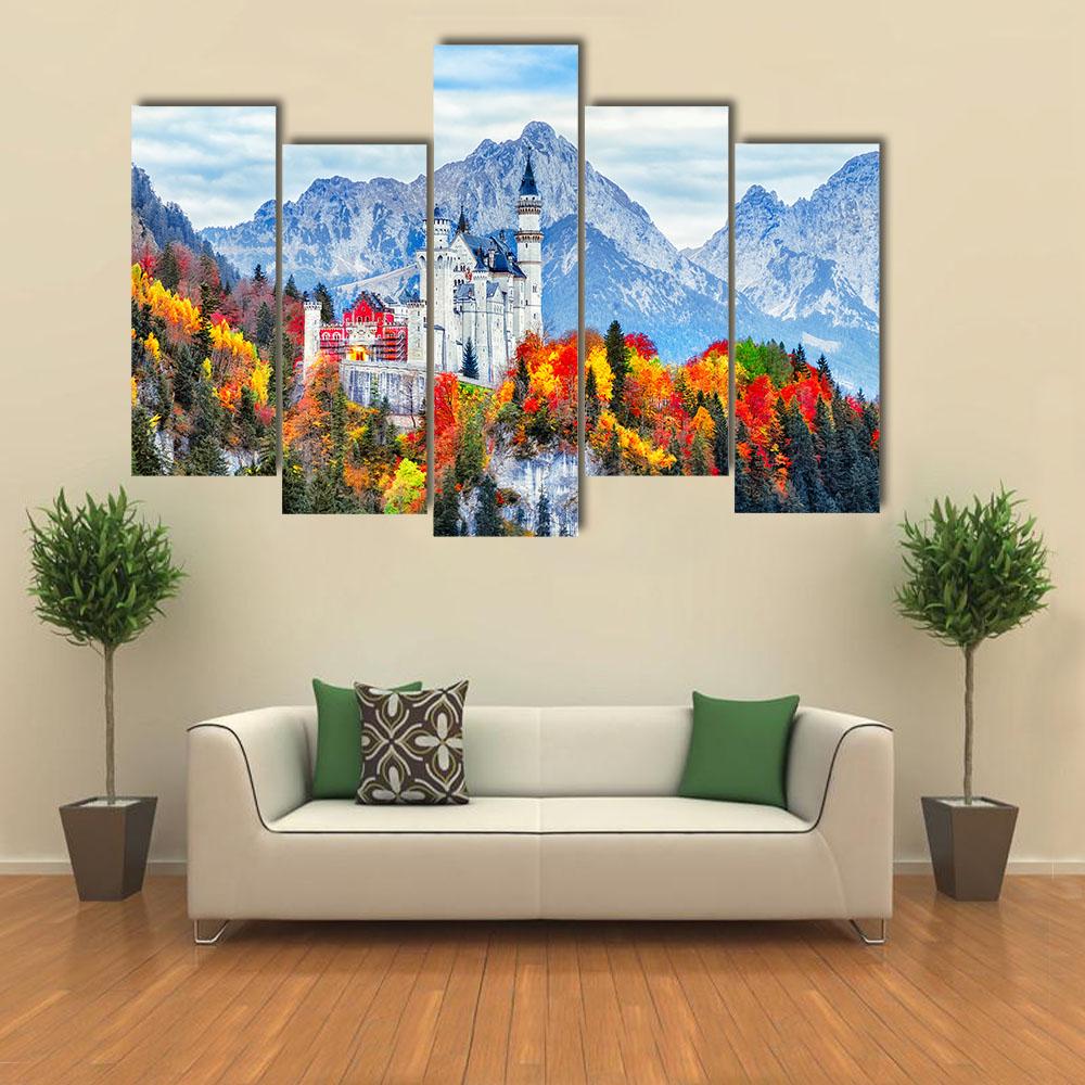 Neuschwanstein Ancient Castle Canvas Wall Art-5 Pop-Gallery Wrap-32" x 21"-Tiaracle