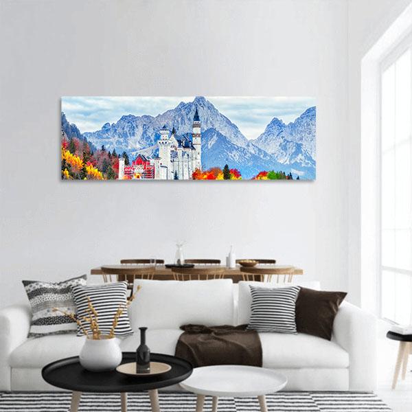 Neuschwanstein Ancient Castle Panoramic Canvas Wall Art-3 Piece-25" x 08"-Tiaracle