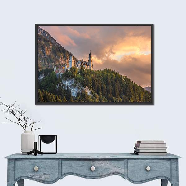 Neuschwanstein Castle Germany Canvas Wall Art-1 Piece-Floating Frame-24&quot; x 16&quot;-Tiaracle