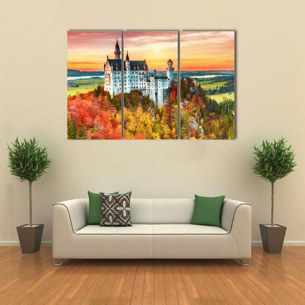 Neuschwanstein Castle In Autumn Canvas Wall Art-3 Horizontal-Gallery Wrap-25" x 16"-Tiaracle