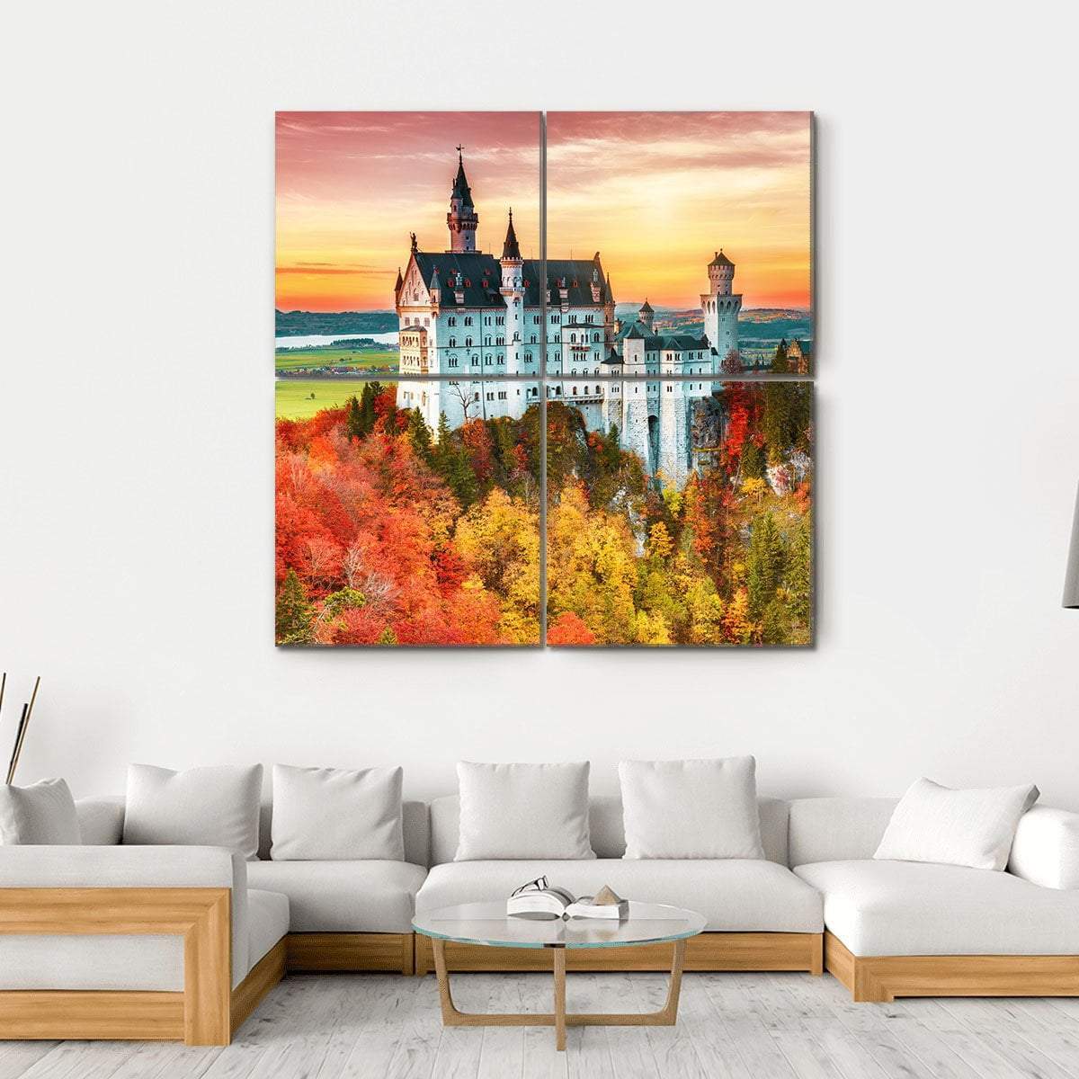 Neuschwanstein Castle In Autumn Canvas Wall Art-4 Square-Gallery Wrap-17" x 17"-Tiaracle