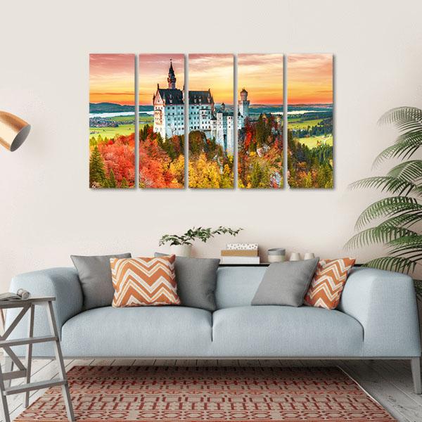 Neuschwanstein Castle In Autumn Canvas Wall Art-5 Horizontal-Gallery Wrap-22" x 12"-Tiaracle