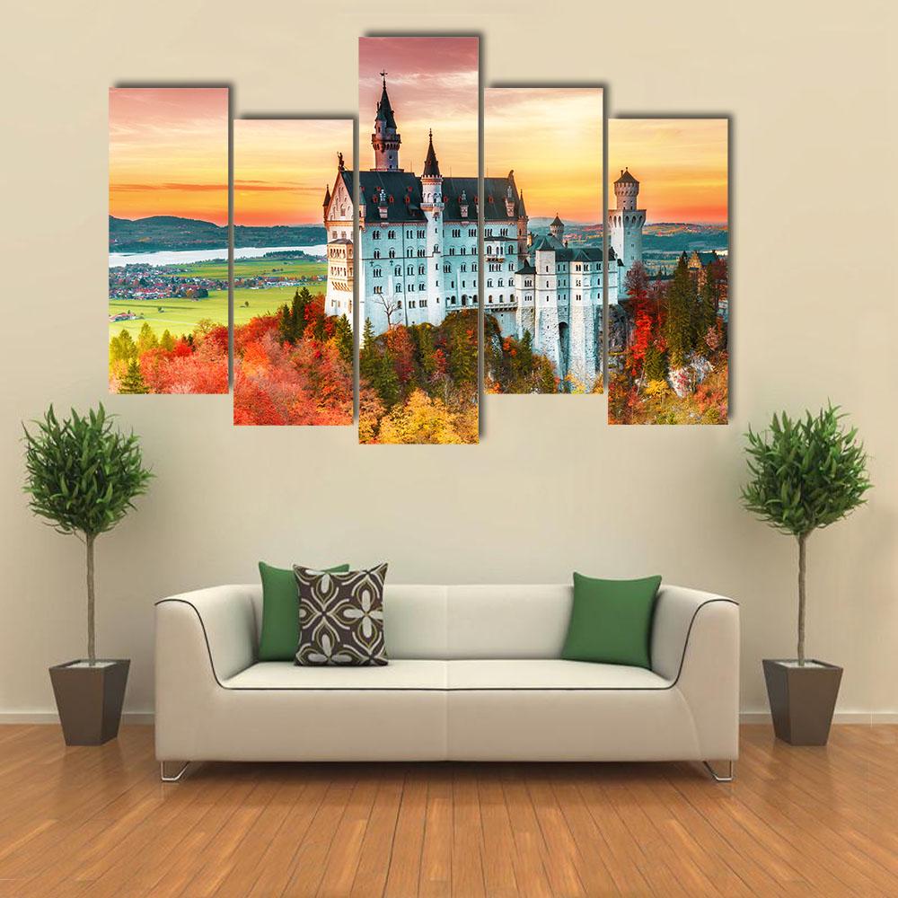 Neuschwanstein Castle In Autumn Canvas Wall Art-5 Pop-Gallery Wrap-32" x 21"-Tiaracle
