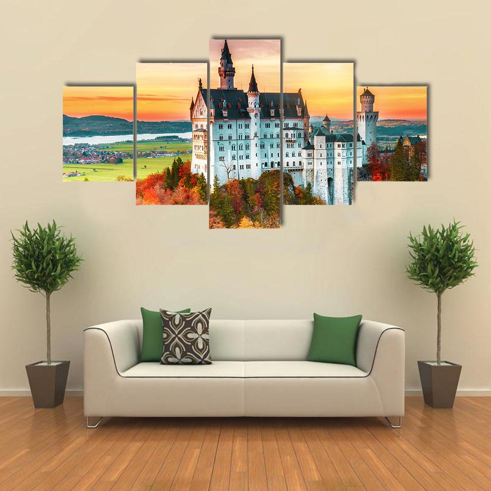 Neuschwanstein Castle In Autumn Canvas Wall Art-5 Star-Gallery Wrap-42" x 21"-Tiaracle