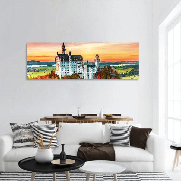 Neuschwanstein Castle In Autumn Panoramic Canvas Wall Art-1 Piece-36" x 12"-Tiaracle