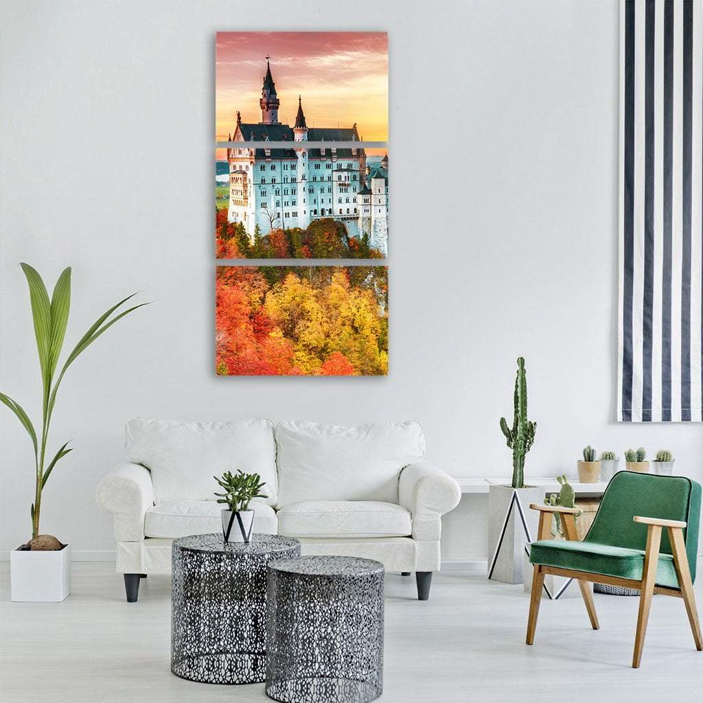 Neuschwanstein Castle In Autumn Vertical Canvas Wall Art-3 Vertical-Gallery Wrap-12" x 25"-Tiaracle