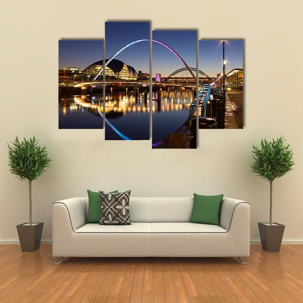 Newcastle Quayside At Night Canvas Wall Art-4 Pop-Gallery Wrap-50" x 32"-Tiaracle