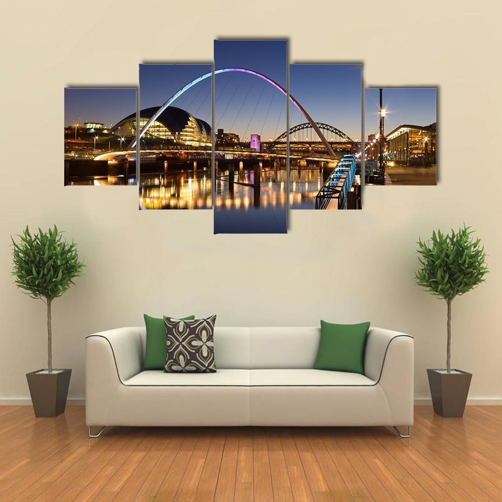 Newcastle Quayside At Night Canvas Wall Art-5 Star-Gallery Wrap-62" x 32"-Tiaracle