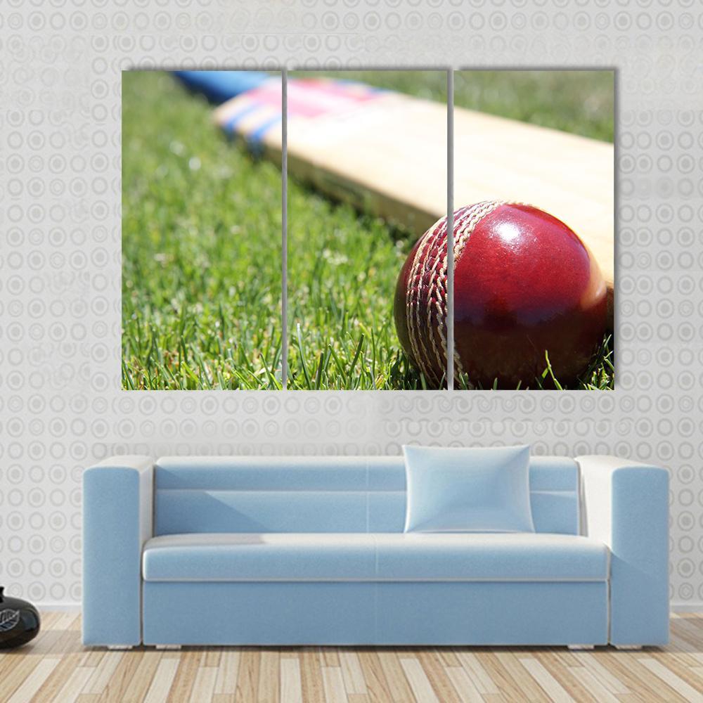 Ball &amp; Bat On Grass Canvas Wall Art-3 Horizontal-Gallery Wrap-37" x 24"-Tiaracle