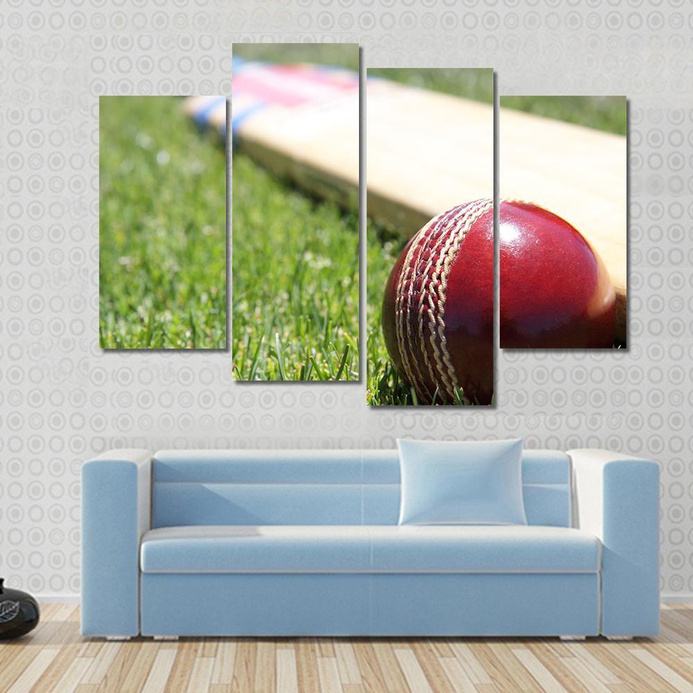 Ball &amp; Bat On Grass Canvas Wall Art-4 Pop-Gallery Wrap-50&quot; x 32&quot;-Tiaracle