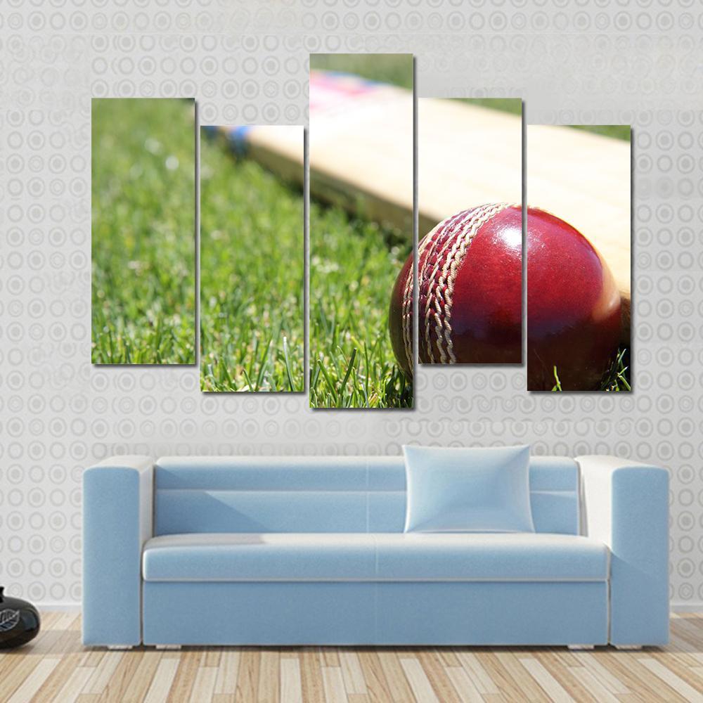 Ball &amp; Bat On Grass Canvas Wall Art-5 Pop-Gallery Wrap-47&quot; x 32&quot;-Tiaracle