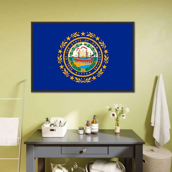 New Hampshire Flag Canvas Wall Art-1 Piece-Floating Frame-24" x 16"-Tiaracle