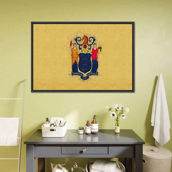 New Jersey Flag Canvas Wall Art-1 Piece-Floating Frame-24" x 16"-Tiaracle