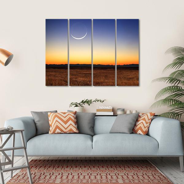 New Moon At Sunset Canvas Wall Art-4 Horizontal-Gallery Wrap-34" x 24"-Tiaracle