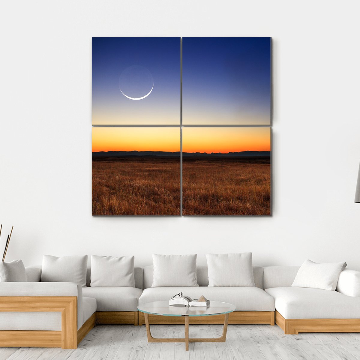 New Moon At Sunset Canvas Wall Art-4 Square-Gallery Wrap-17" x 17"-Tiaracle