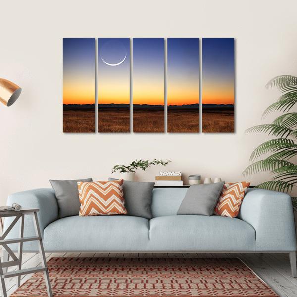 New Moon At Sunset Canvas Wall Art-5 Horizontal-Gallery Wrap-22" x 12"-Tiaracle