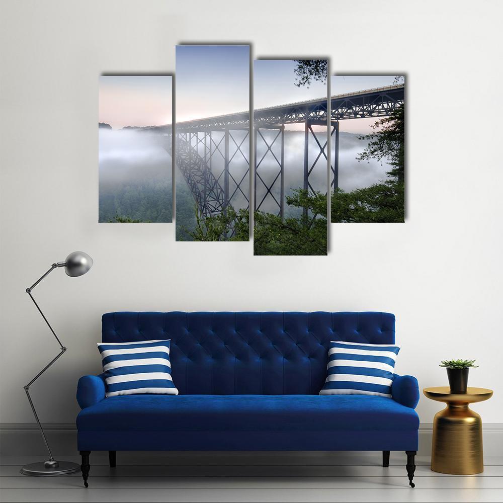 New River Gorge Bridge Canvas Wall Art-4 Pop-Gallery Wrap-50&quot; x 32&quot;-Tiaracle